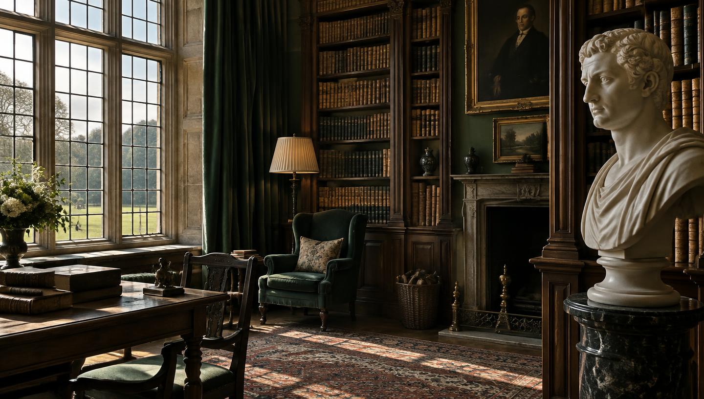 Conceptual historic library, not a film still or confirmed location